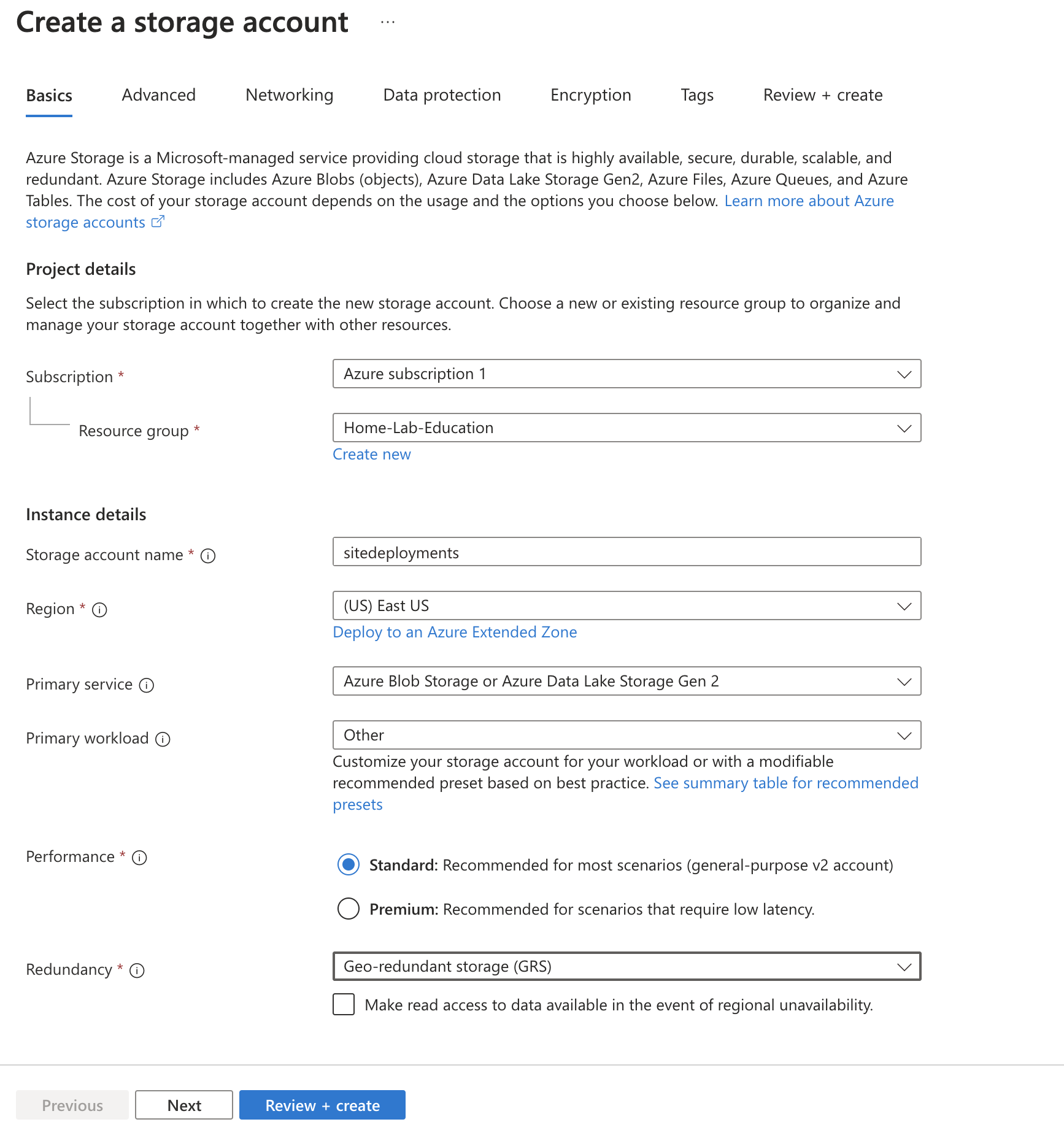 Storage Account Configuration