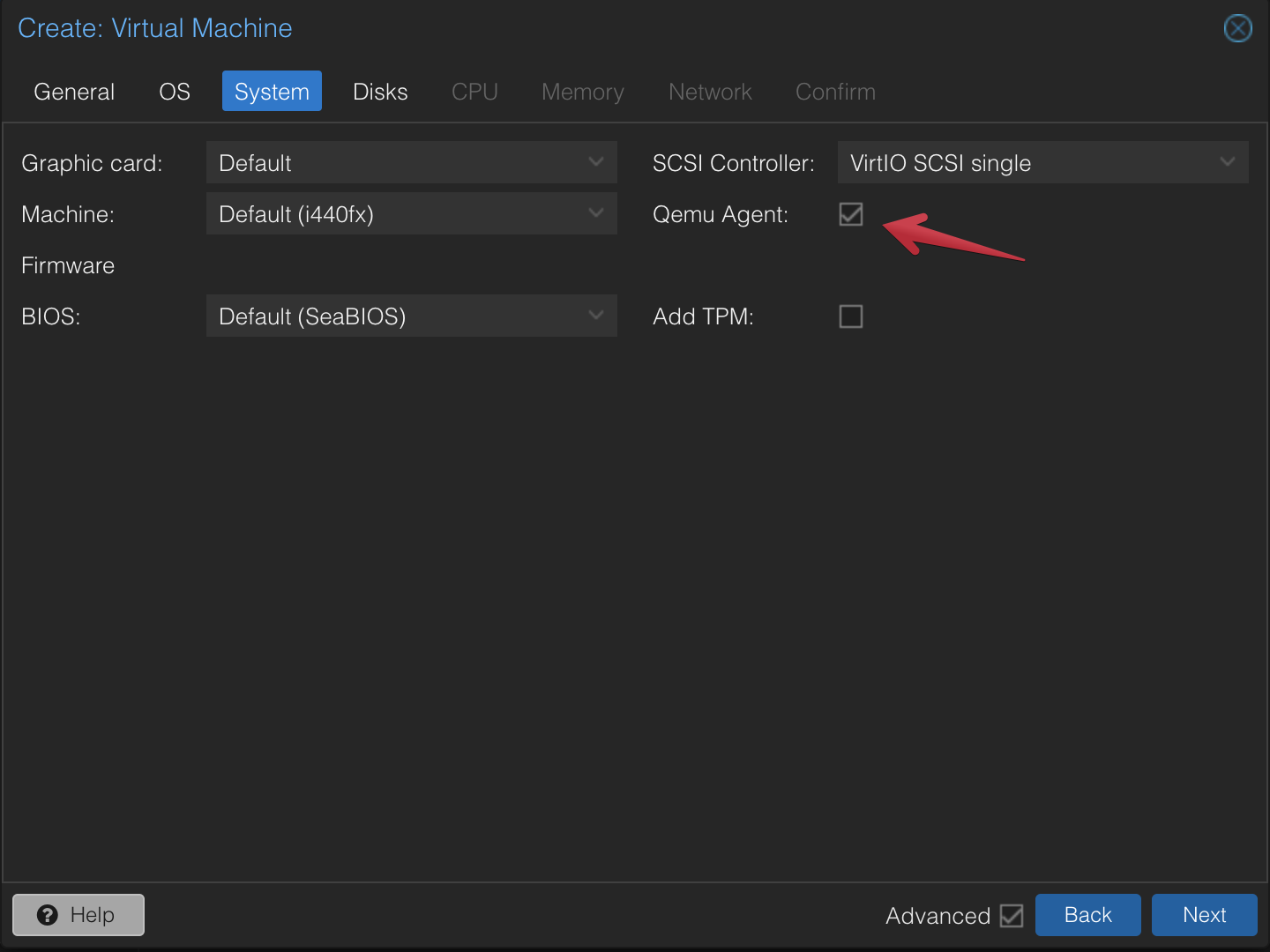 Proxmox Create VM System