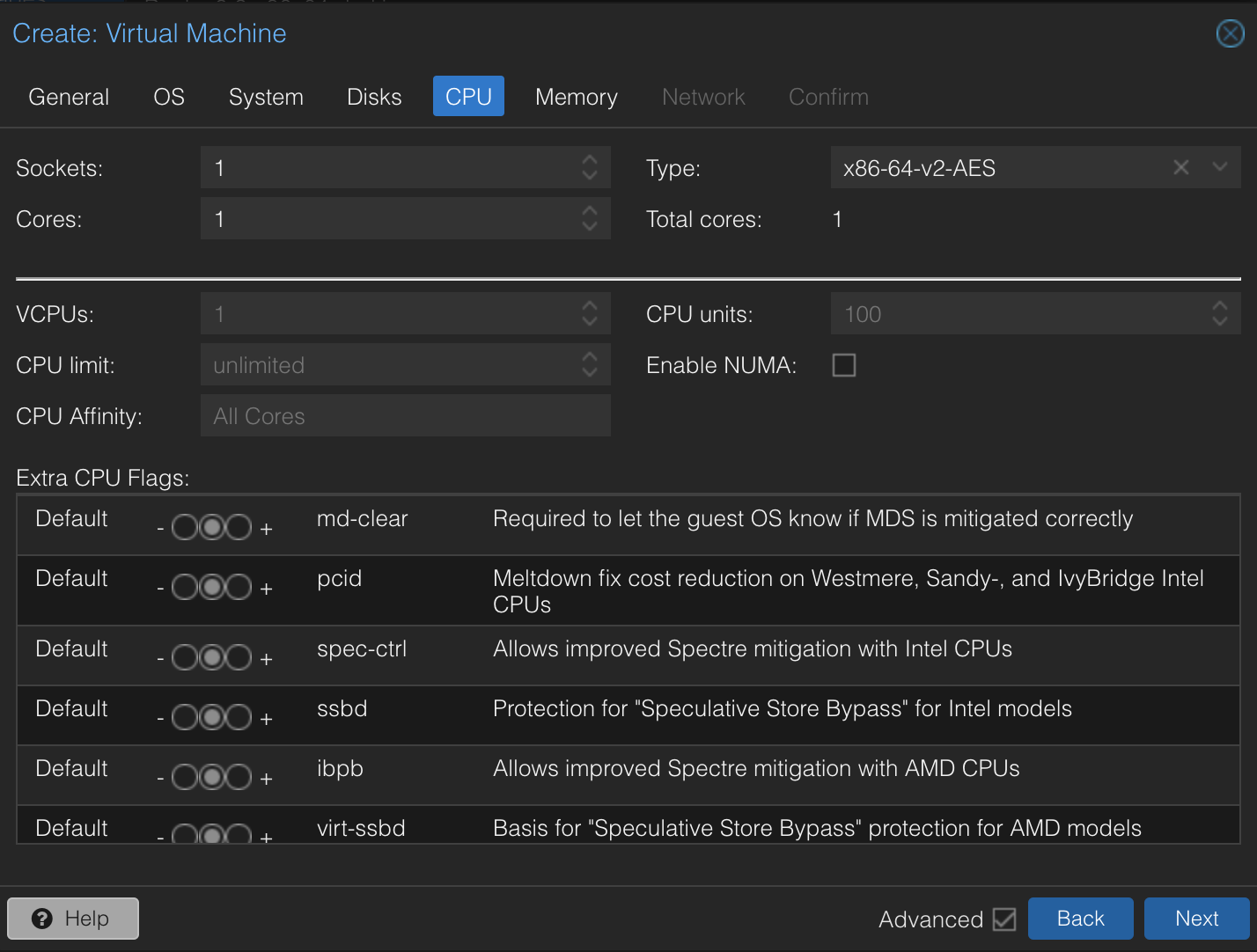 Proxmox Create VM CPU