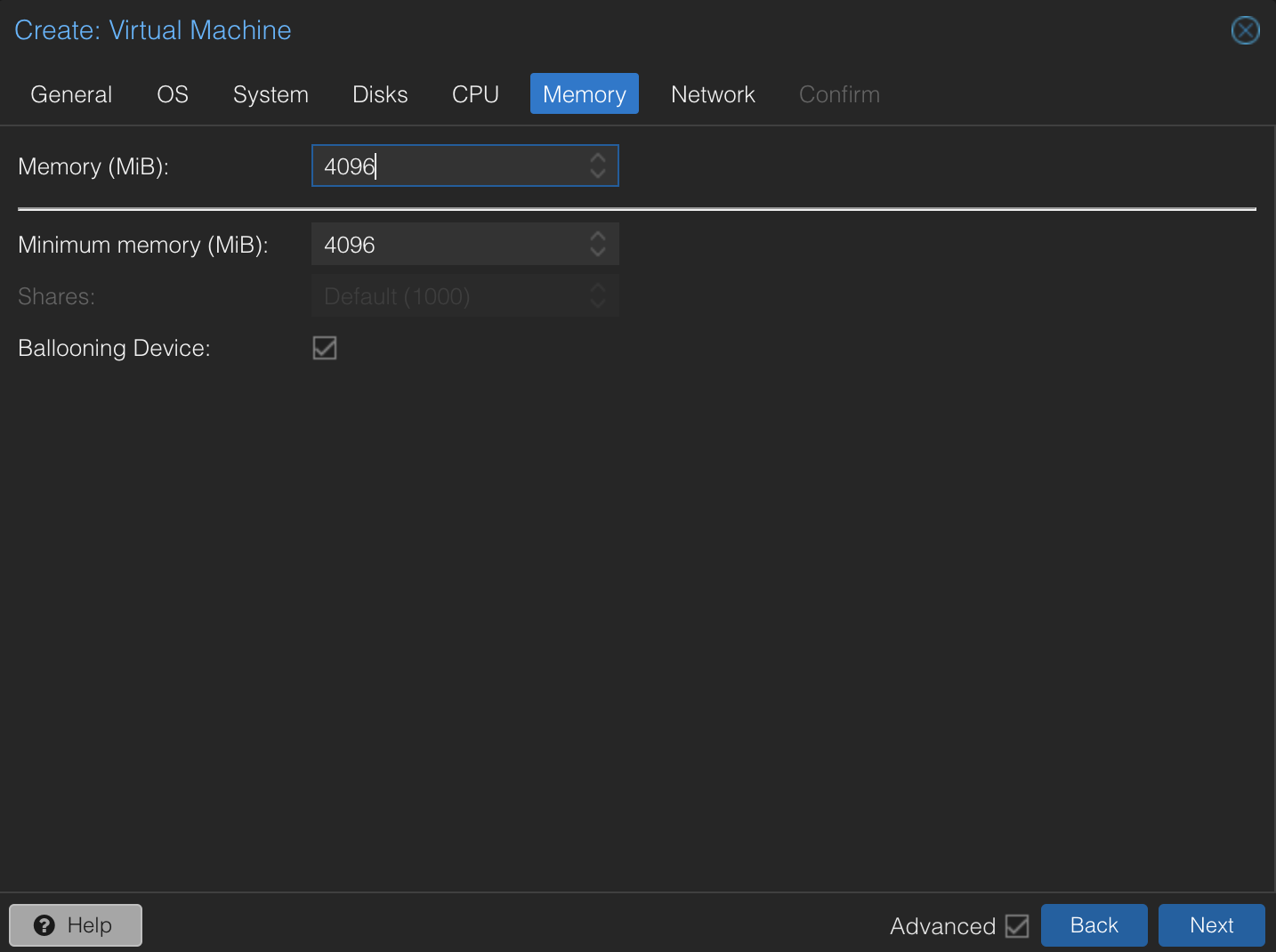 Proxmox Create VM Memory