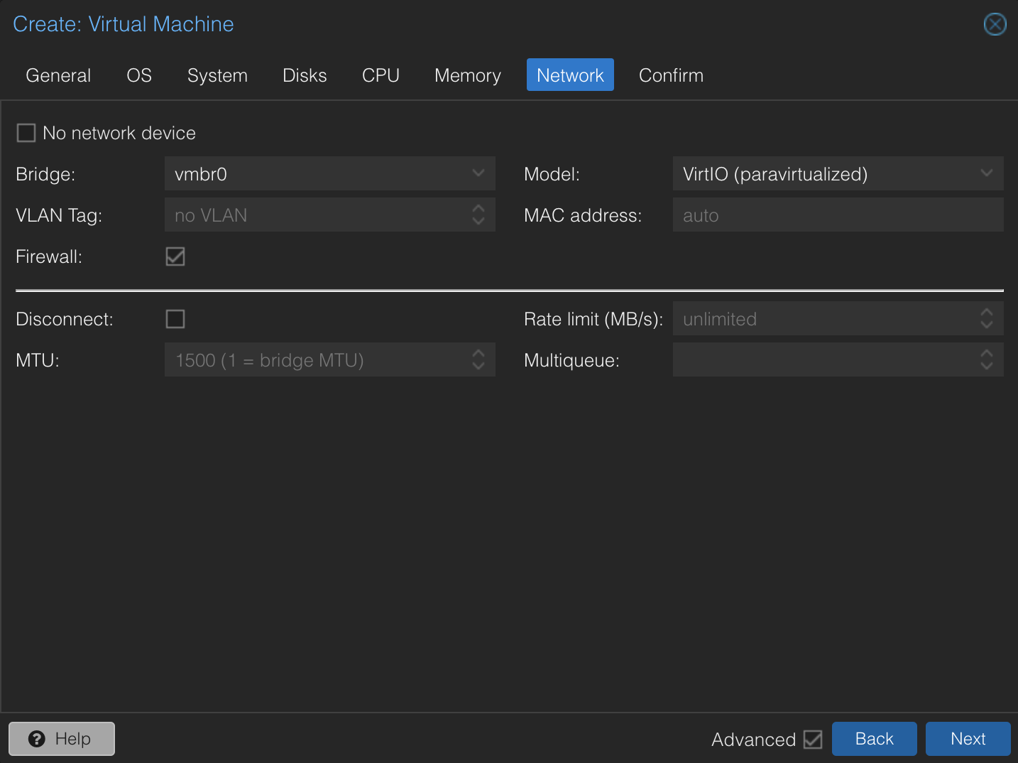 Proxmox Create VM Network